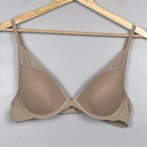 ThirdLove beige Classic Contour Plunge mesh overlay lightly lined bra, 36B.